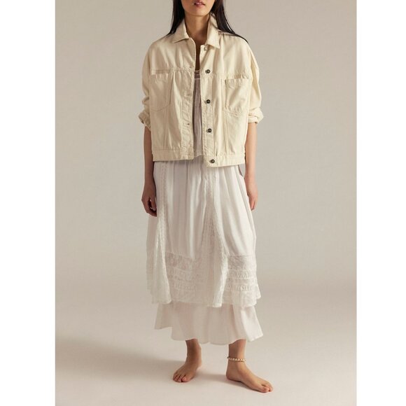 Free People Opal Swing Denim Jacket Bright Ecru / Cream White Small - Picture 2 of 6